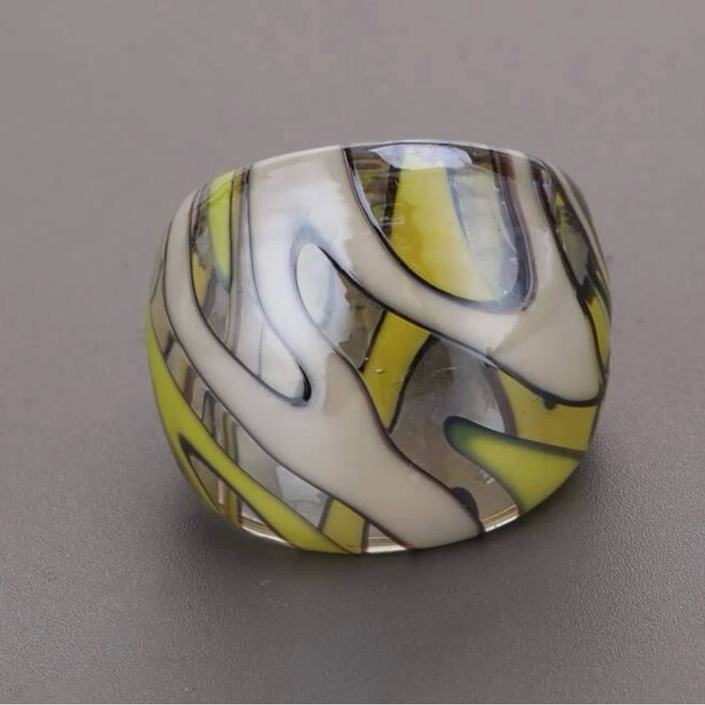 Bold Yellow and Silver Abstract Ring